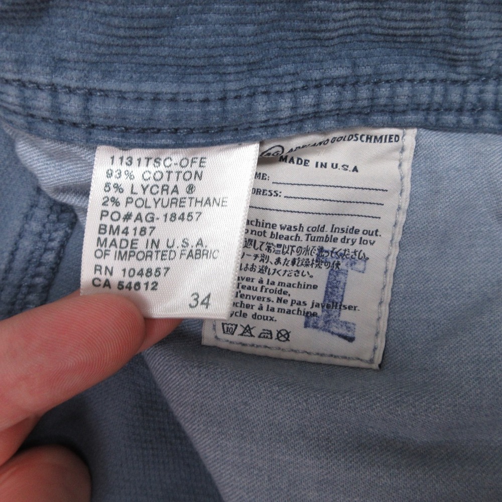 AG Adriano Goldschmied Pants Mens 34x29 Blue Corduroy The Matchbox Slim Straight - Picture 10 of 12